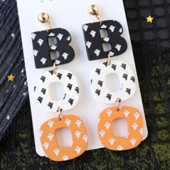 Halloween BOO Dangle Earrings - Picture 3 of 4